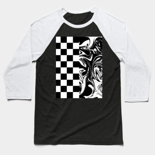 Checks and Swirls - Black and White Baseball T-Shirt